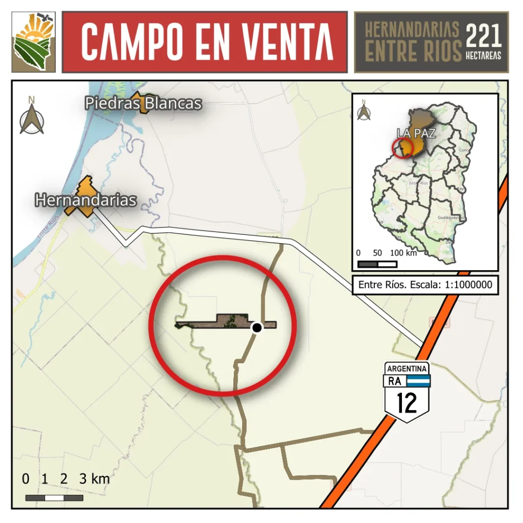 Campo AGRICOLA en Venta. 221 ha. Hernandarias, La Paz, Entre Rios
