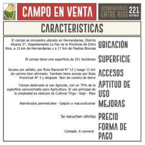 Campo AGRICOLA en Venta. 221 ha. Hernandarias, La Paz, Entre Rios: imagen 3